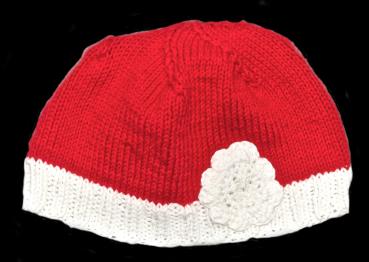 Hand knitted baby cap in red and white with a head circumference 41 cm 16,14 inch